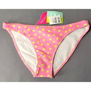 Agua Doce Polka Dot Full Bikini Bottom Swimsuit Womens Pink Yellow Lined New